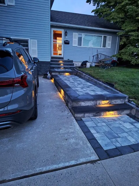 Paver walkway and steps with built-in lights